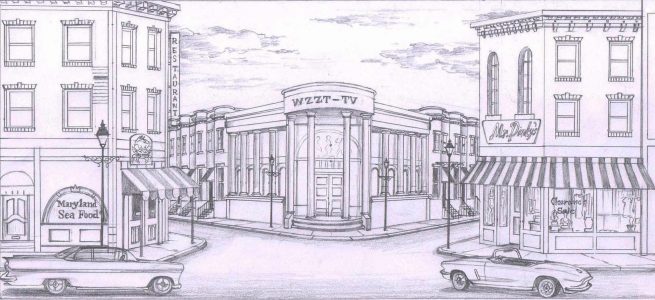 Baltimore City Square Scenic Backdrop Concept Sketch