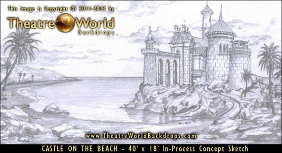 Castle On The Beach Scenic Backdrop Concept Sketch