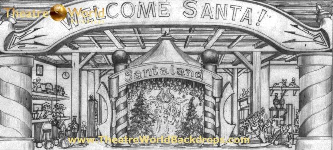 Santaland Scenic Backdrop Concept Sketch