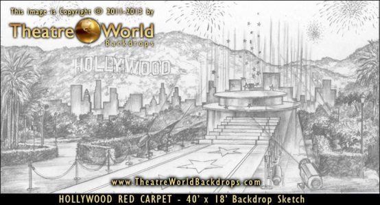 Hollywood Red Carpet Scenic Backdrop Concept Sketch