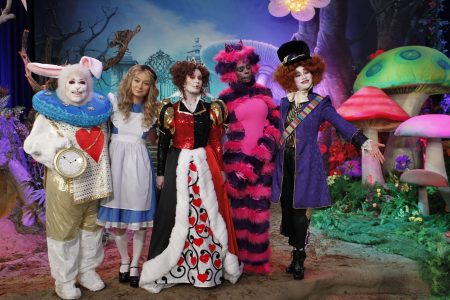 Cast of CBS' The Talk with TheatreWorld Professional Scenic Wonderland Gate Backdrop