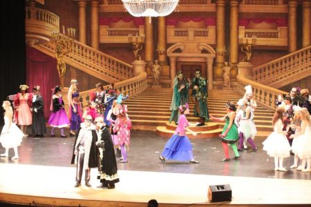 Student Performers in Park Hill South's Phantom of the Opera with Professional Grand Theater Foyer Scenic Backdrop