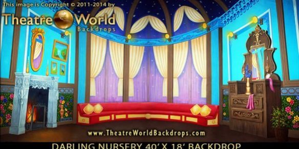 Our Darling Nursery Backdrop depicts a traditional European child's bedroom