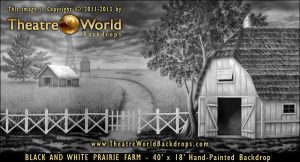 Black and White Prairie Farm Scenic Backdrop