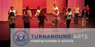 Turnaround Arts Logo with Actors on Stage