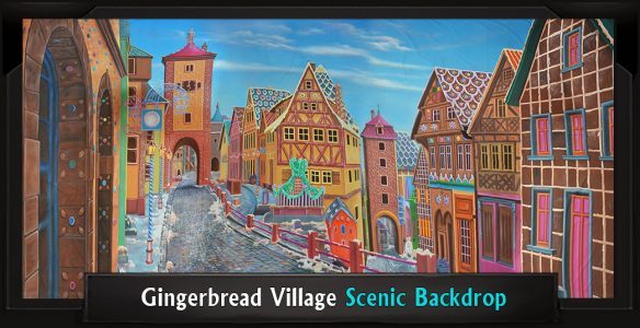 GINGERBREAD VILLAGE Professional Scenic Elf Musical Backdrop