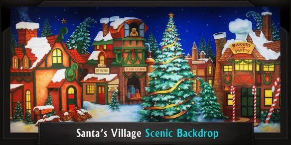 SANTA’S VILLAGE with Frame SANTA'S VILLAGE Professional Scenic Elf Musical Backdrop
