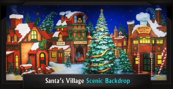 SANTA’S VILLAGE with Frame SANTA'S VILLAGE Professional Scenic Elf Musical Backdrop