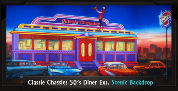 Classie Chassies 50s Diner Exterior Scenic Backdrop