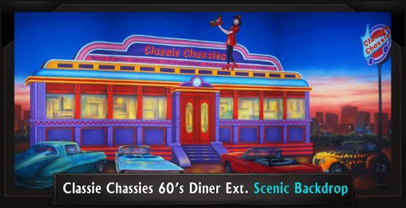 Classie Chassies 60's Diner Exterior Professional Scenic Grease Backdrp