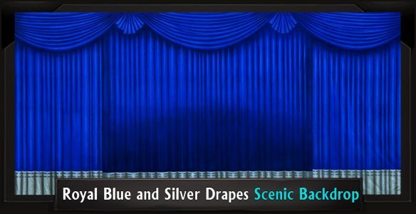 ROYAL BLUE AND SILVER DRAPES Professional Scenic Spelling Bee Backdrop