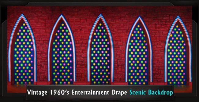 VINTAGE 1960’s ENTERTAINMENT DRAPE with Frame VINTAGE 1960's ENTERTAINMENT DRAPE Professional Scenic Backdrop