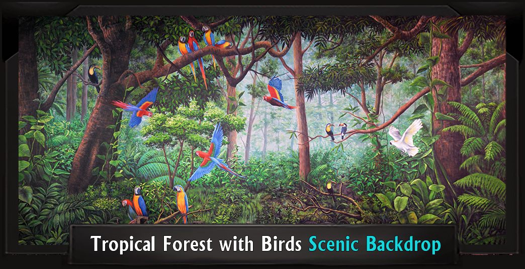 TROPICAL FOREST WITH BIRDS Professional Scenic Seussical Backdrop