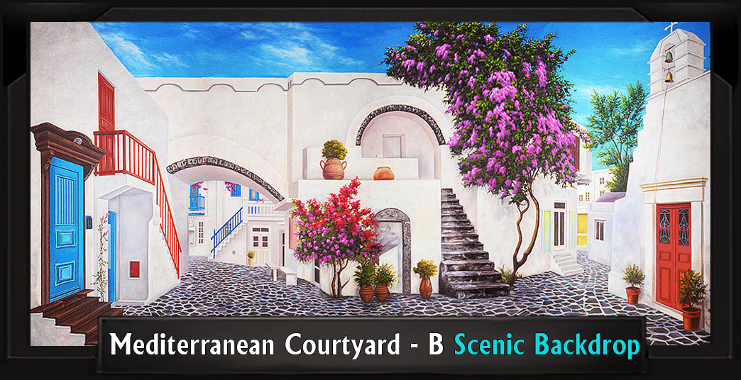 Mediterranean Courtyard B Professional Scenic MAMMA MIA Backdrop