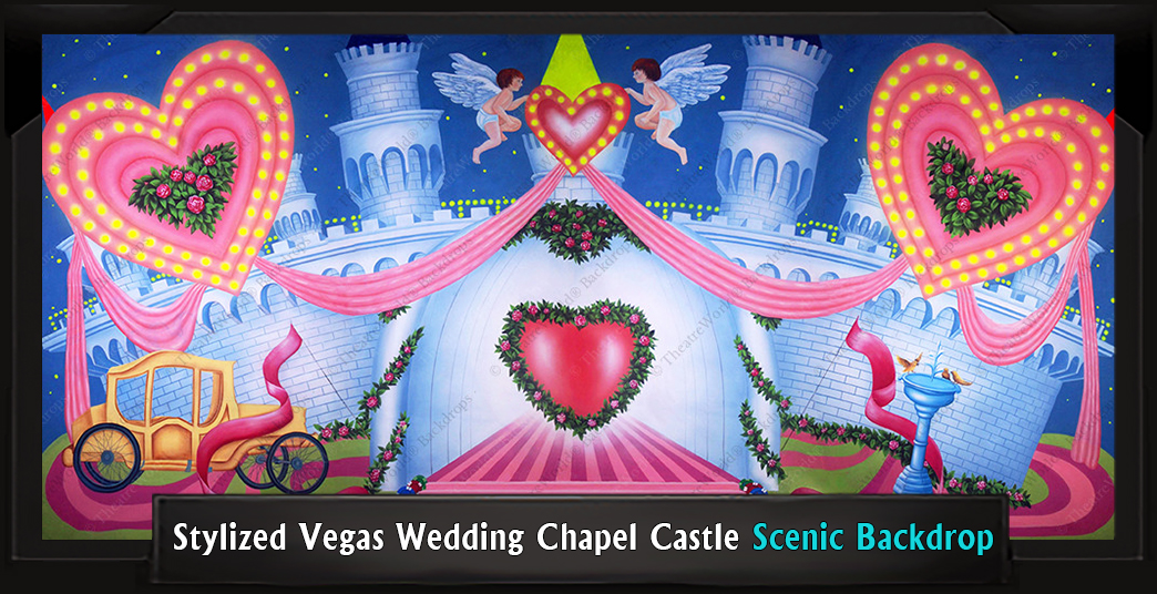 STYLIZED VEGAS WEDDING CHAPEL CASTLE Professional Scenic Spamelot Backdrop