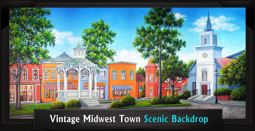 VINTAGE MIDWEST TOWN Professional Scenic Music Man Backdrop