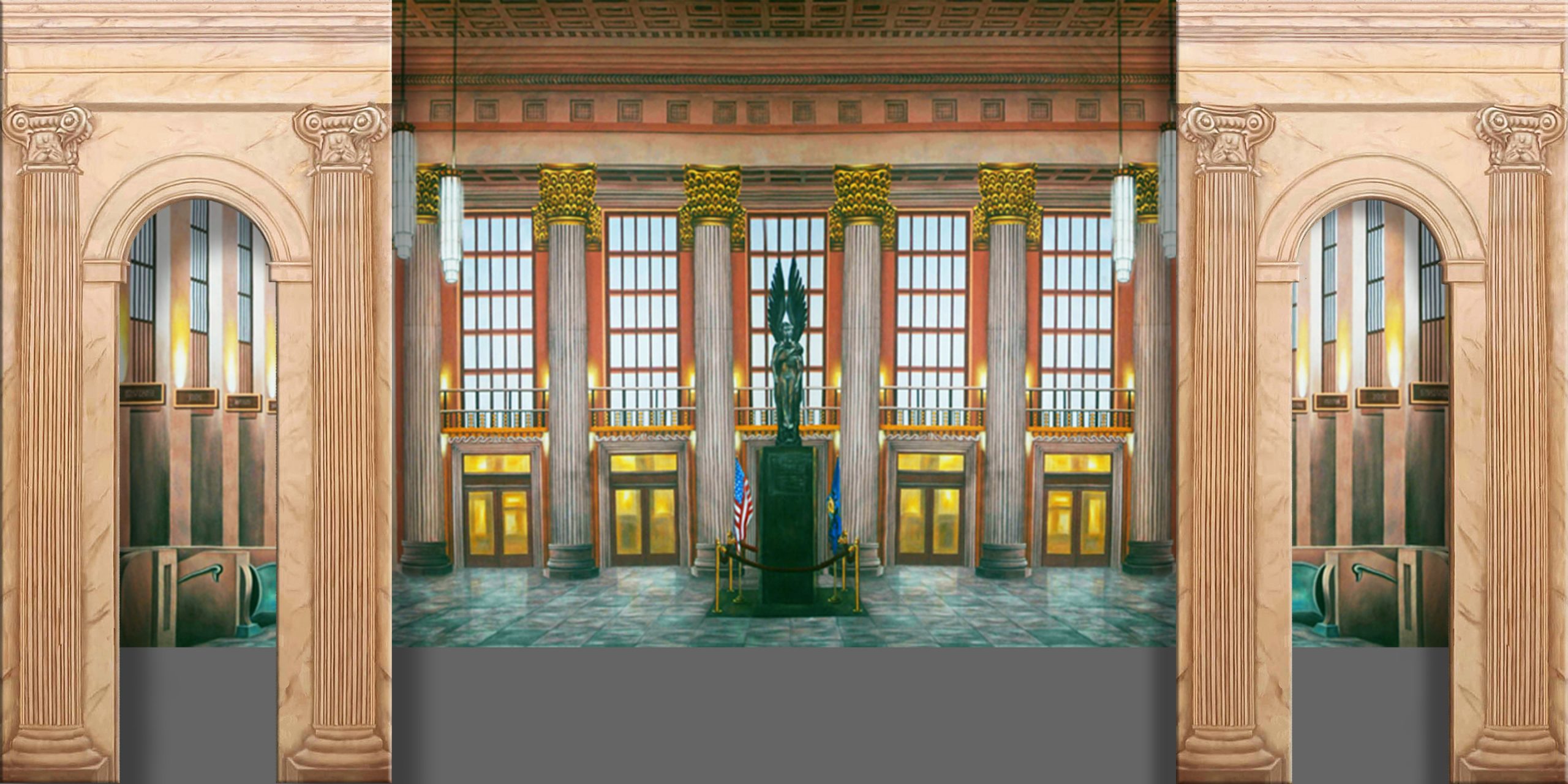 Column Legs and Metropolitan Train Station Scenic Backdrop