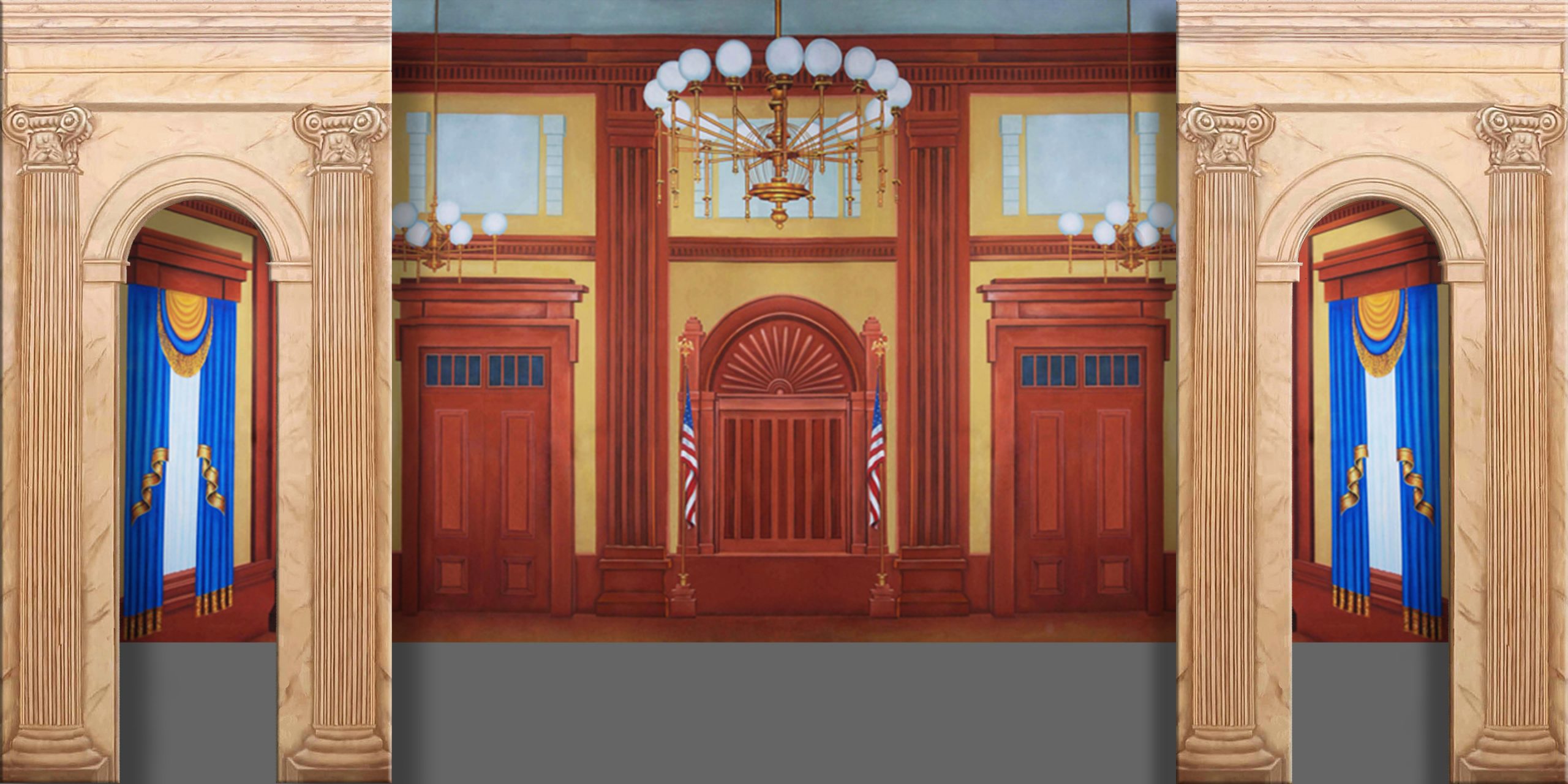 Column Legs and Courtroom Interior Professional Scenic Backdrop