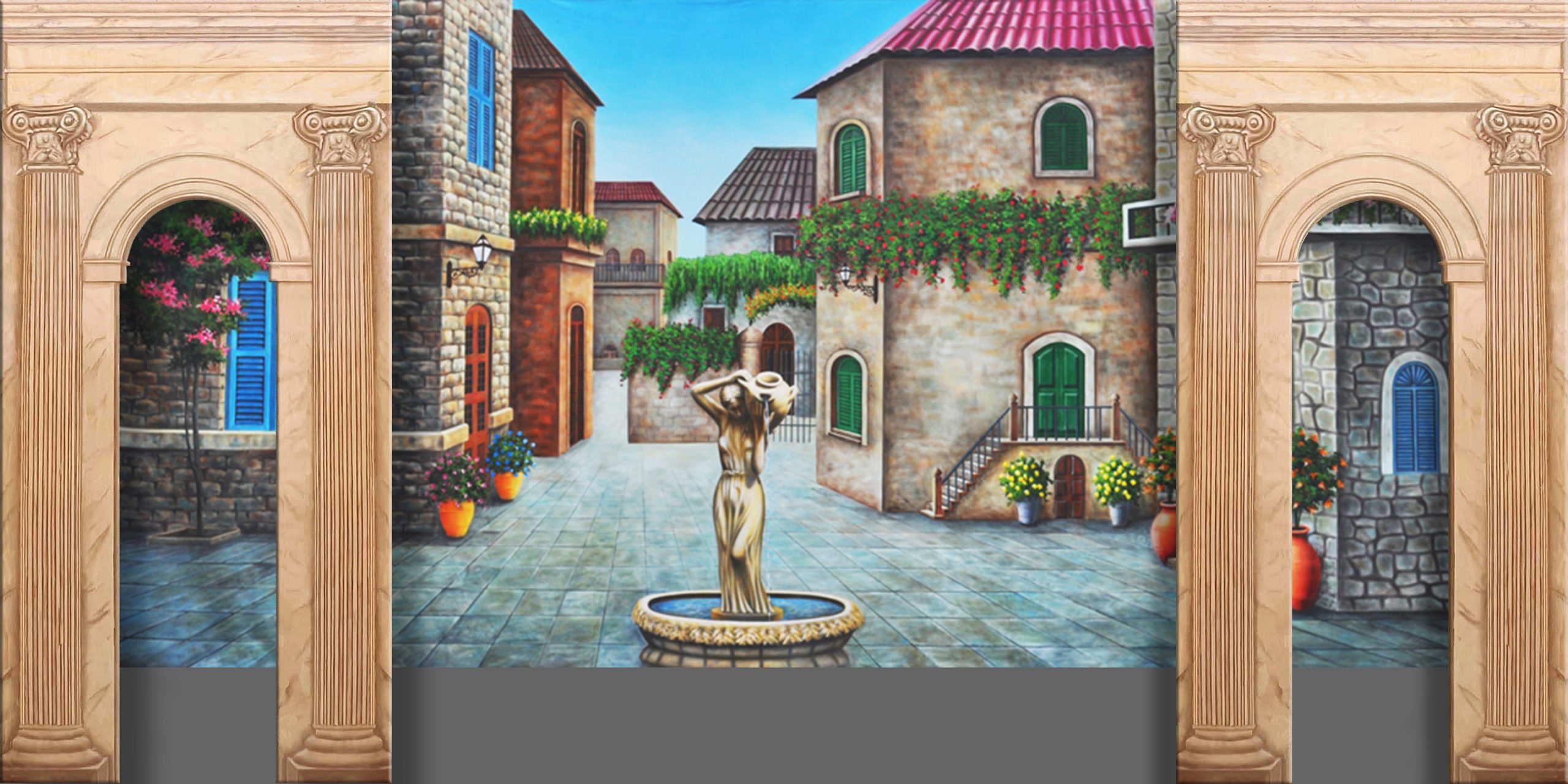 Column Legs and Mediterranean Courtyard Professional Scenic Backdrop