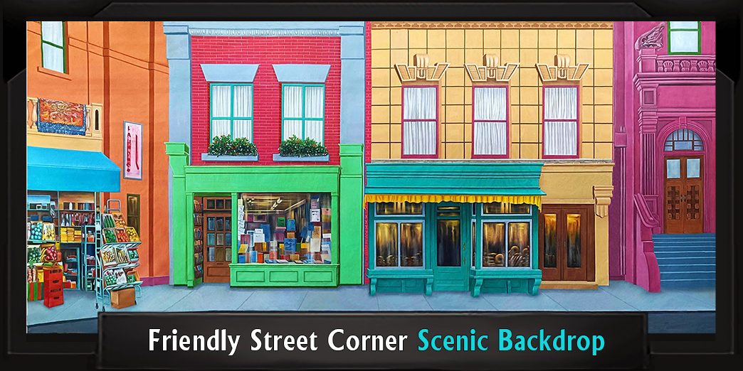 Friendly-Street-Corner-with-Frame Professional Scenic Friendly Street Corner Backdrop