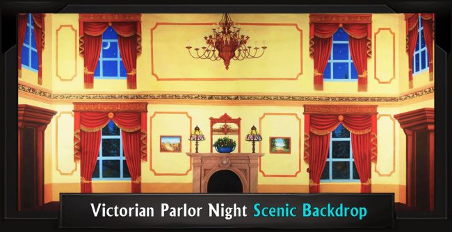 Victorian Parlor Night with Frame Victorian Parlor Night Professional Scenic Backdrop