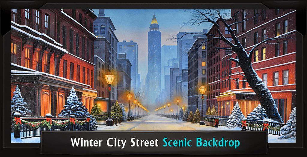 Winter City Street Professional Scenic Christmas Backdrop Winter City Street Professional Scenic Christmas Backdrop